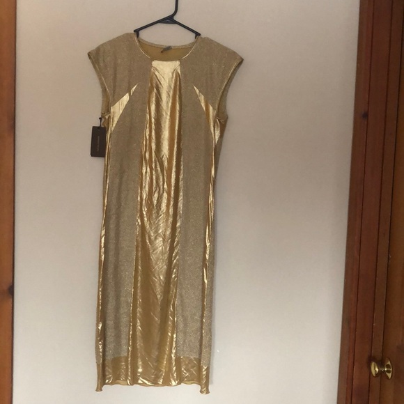 slim fit dress slacks Fall 2007 Bottega Veneta by Tomas Maier Strapless Gold Metallic Dress   Shrimpton Couture